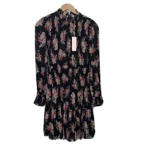 Rebecca Taylor Bouquet Long Sleeve Silk Dress Black Floral XS